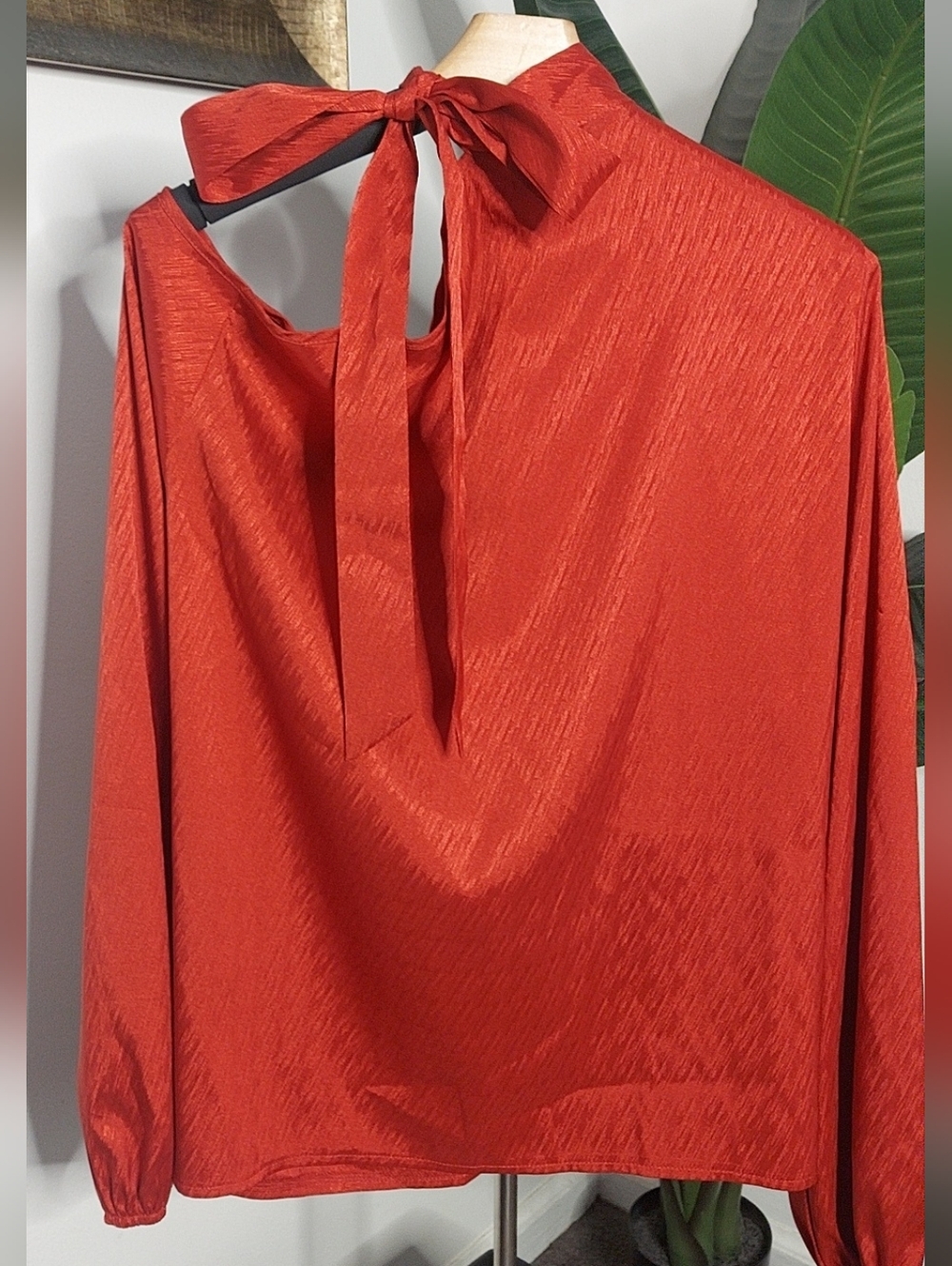 Red Tie-Neck Women’s Blouse